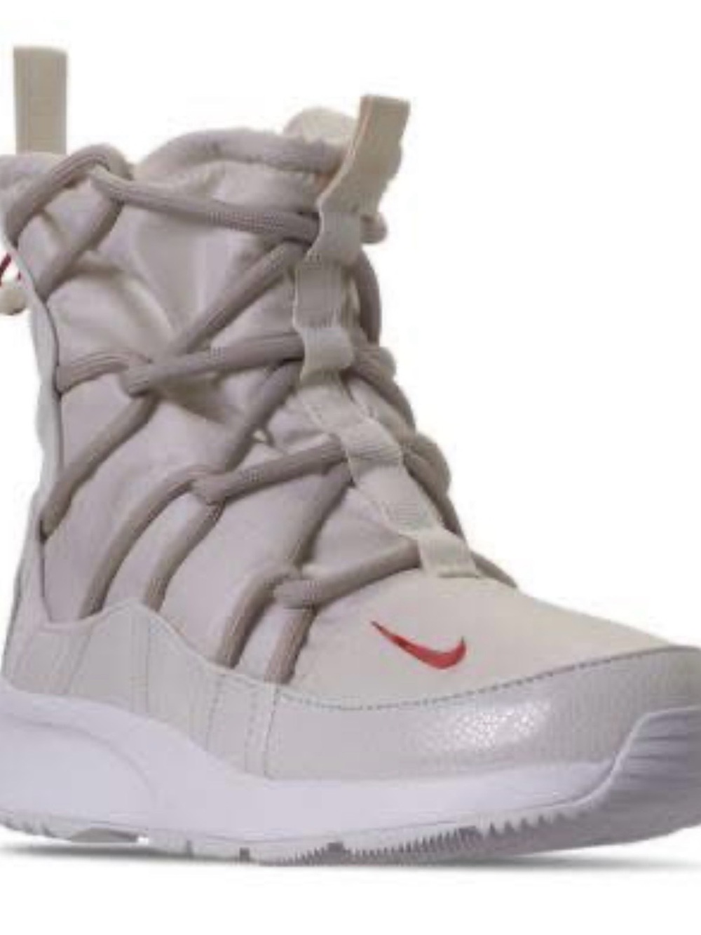 Nike Kids High-Top Sneakers in Light Gray with Red Swoosh